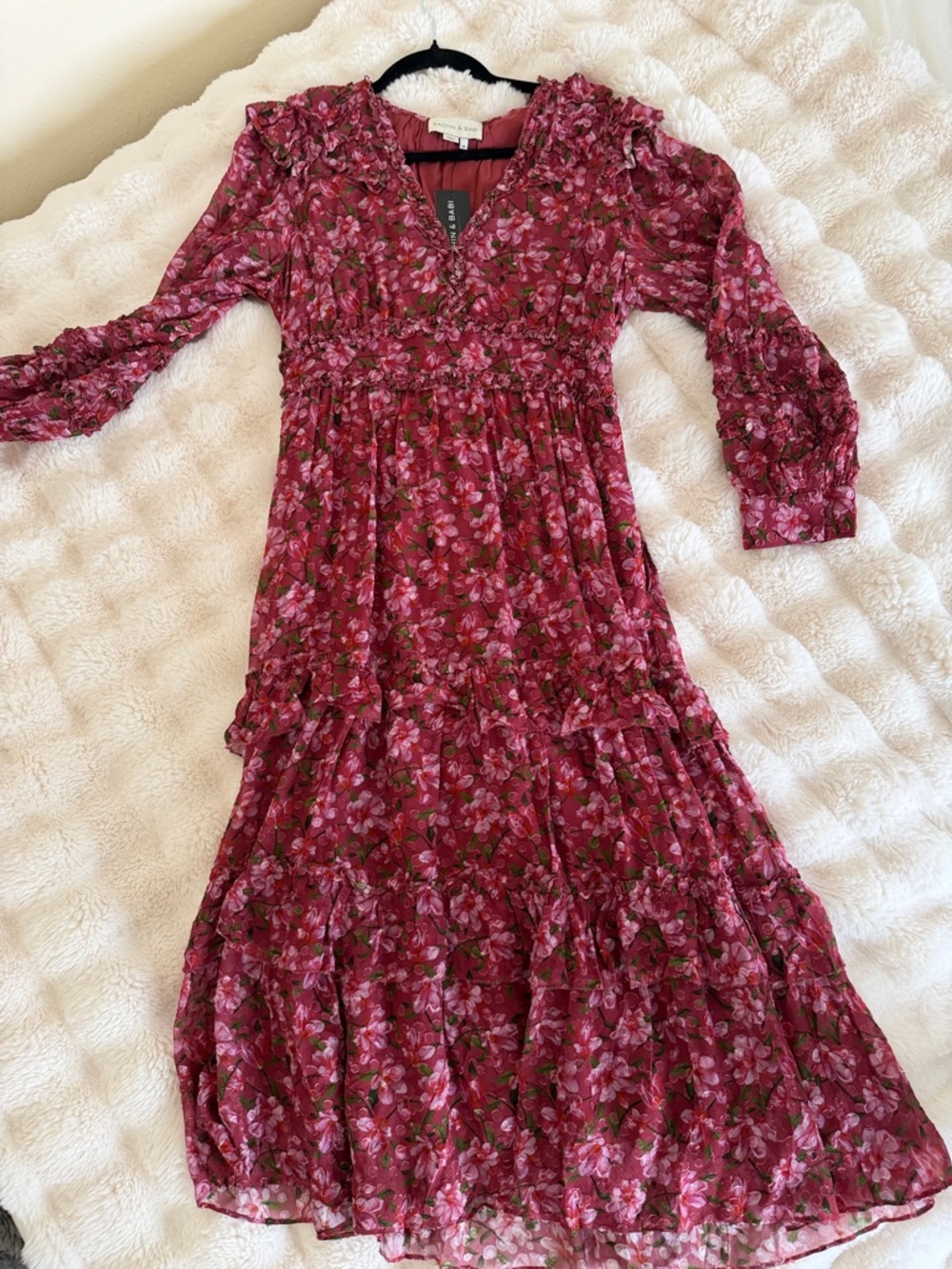 Sachin and Babi Floral V-Neck Tiered Midi Dress - Pink